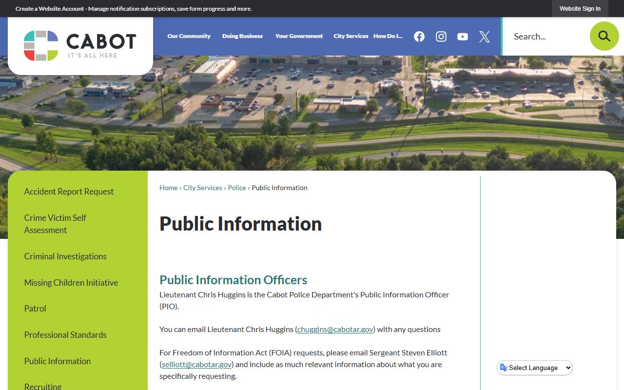 Cabot Public Information FOIA page