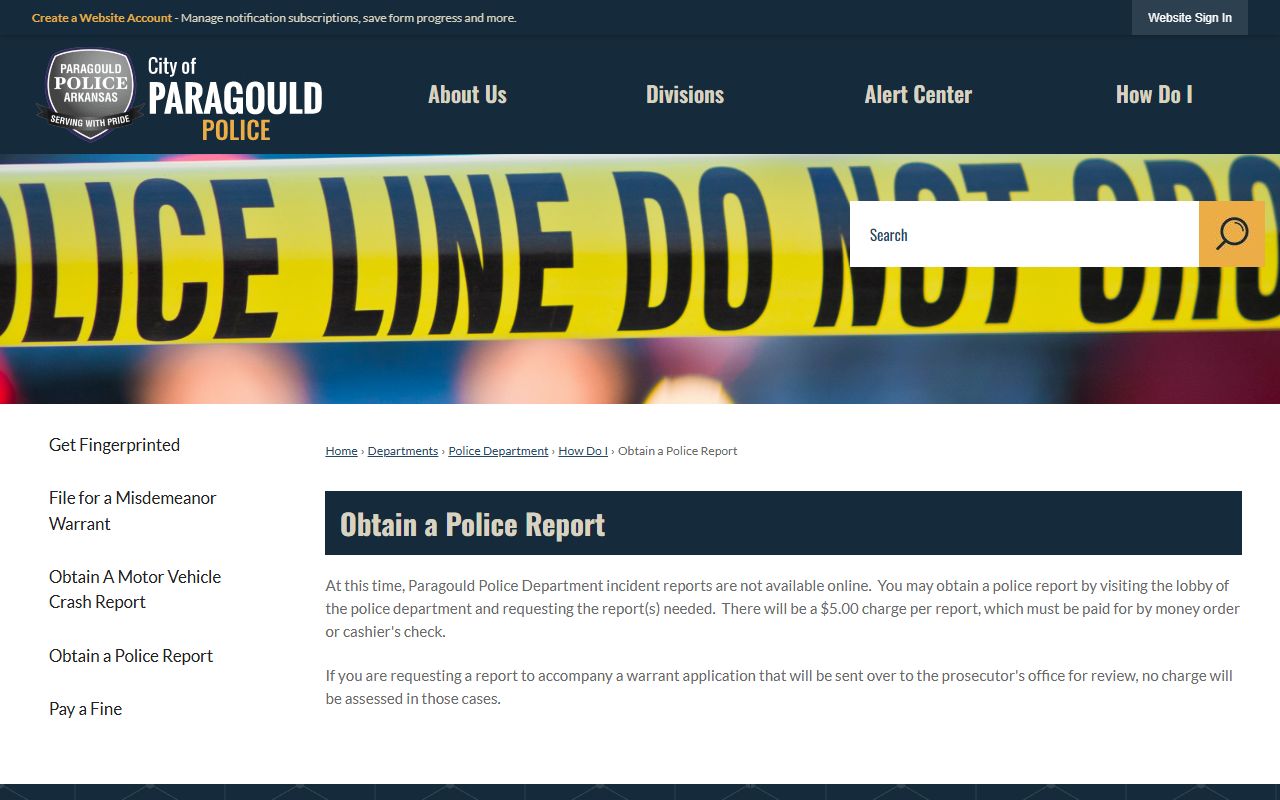 Paragould police report request page