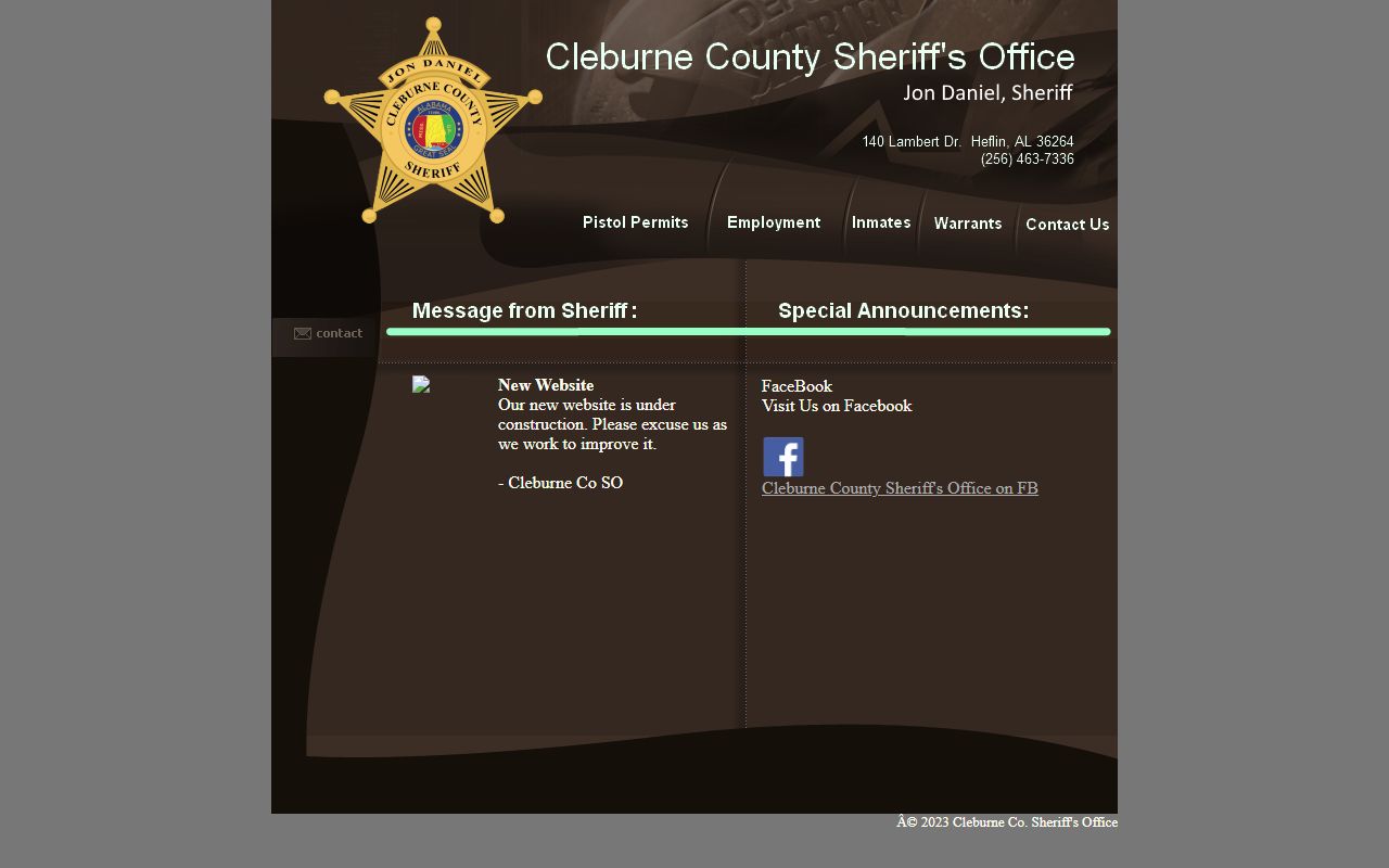 Cleburne County Sheriff website with online inmate portal for DUI records