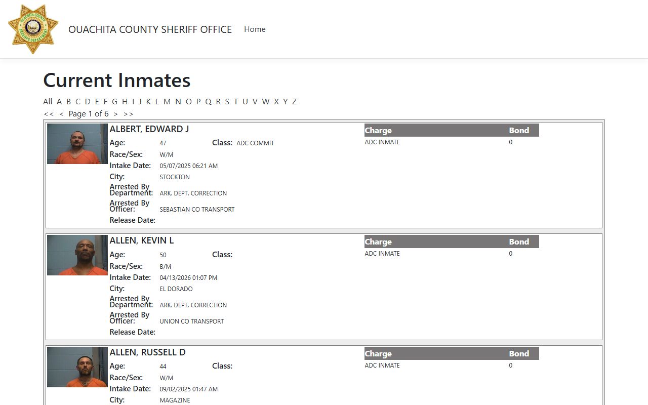 Ouachita County inmate portal for DUI arrest records and booking information