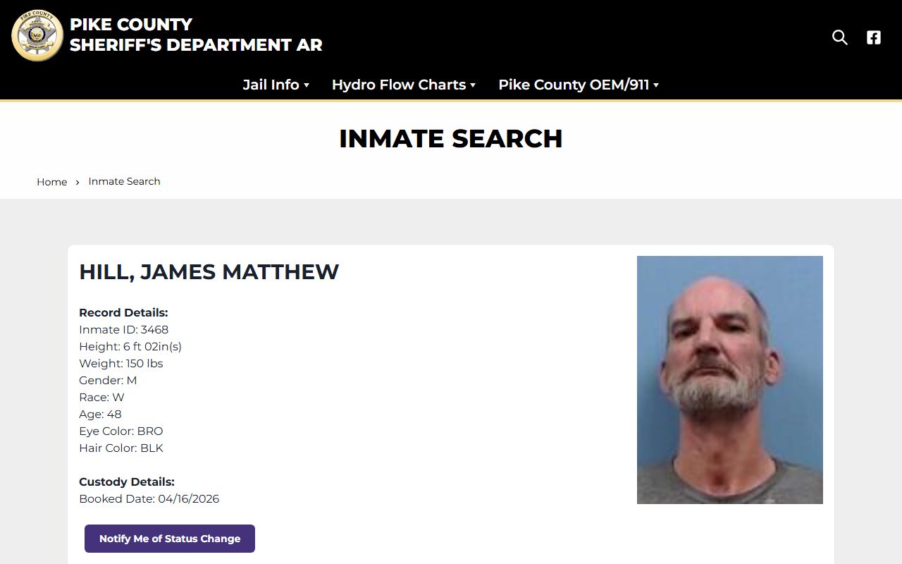Pike County inmate search for DUI and DWI bookings at the Murfreesboro jail