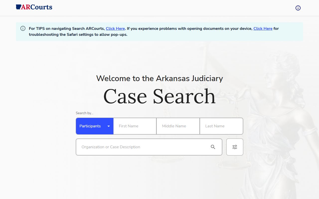 CourtConnect Arkansas case search for Polk County DUI records