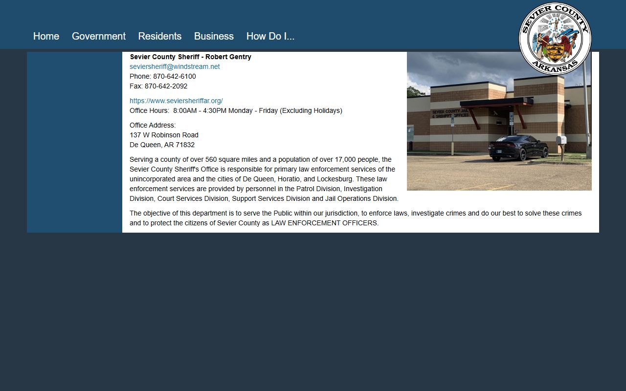 Sevier County Sheriff Department page