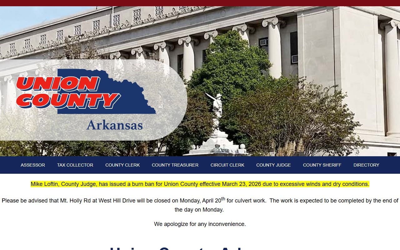 Union County Arkansas official website for DUI records