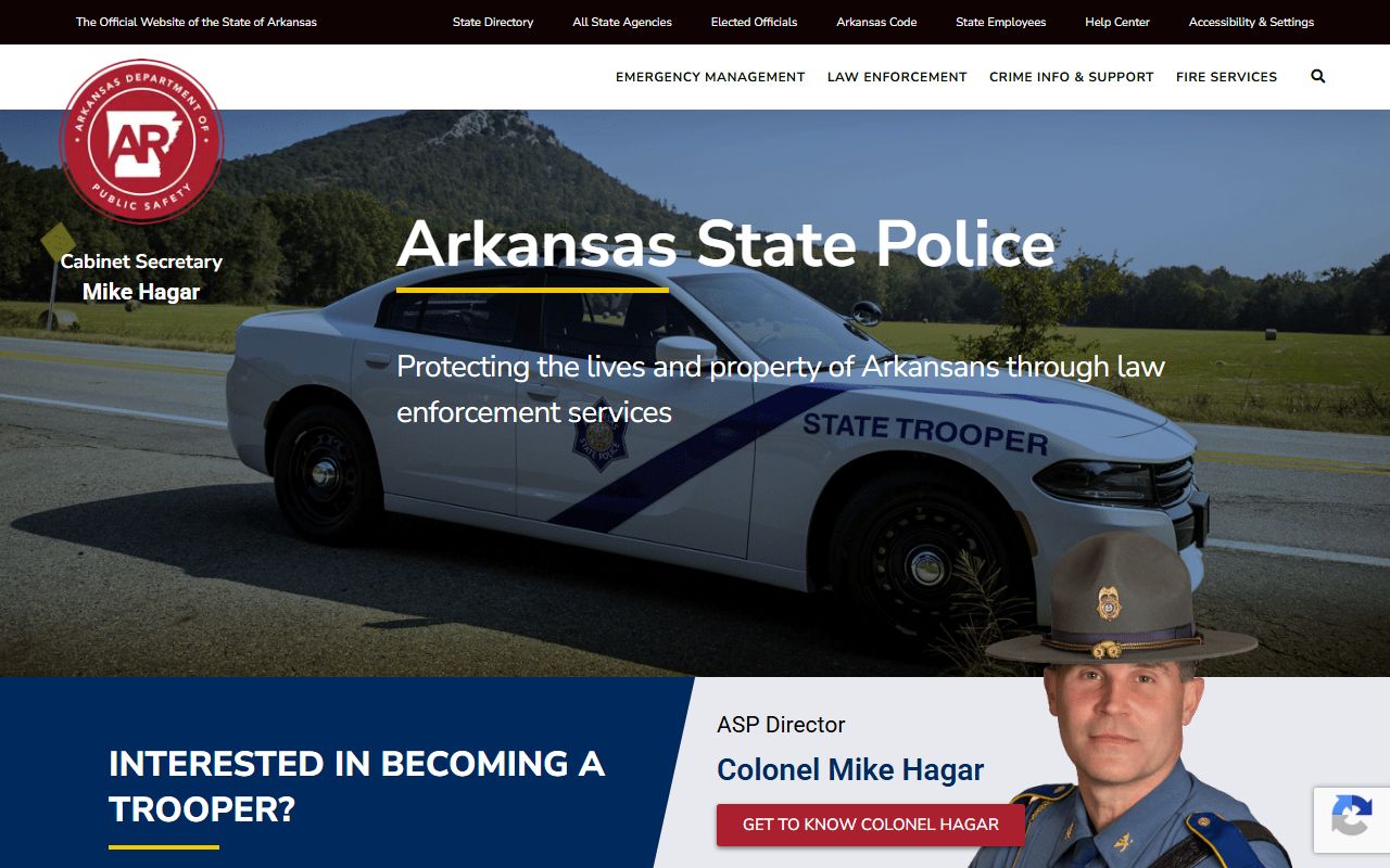 Arkansas State Police website for DUI arrest records
