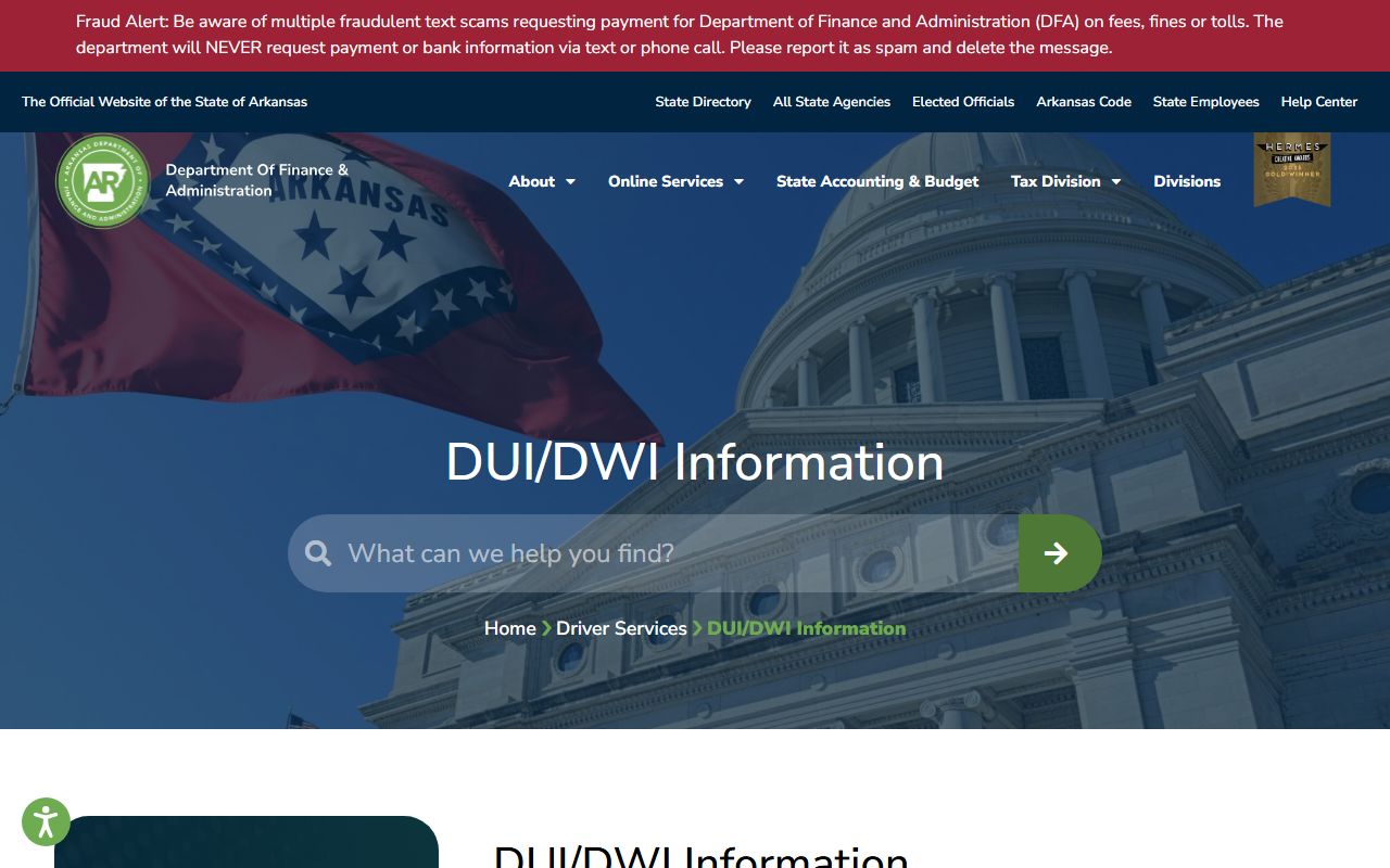 Arkansas DFA DUI and DWI information page